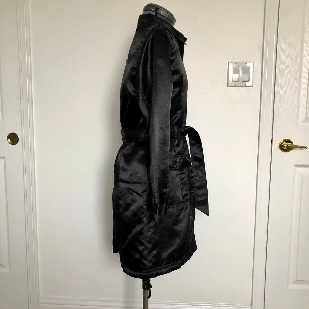 Sans Souci Black Belted Satiny Jacket, Size Large